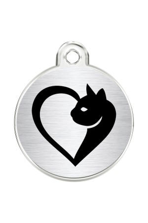 CNATTAGS Stainless Steel Pet ID Tags Personalized Designers Round Various Designs (Cat Heart)